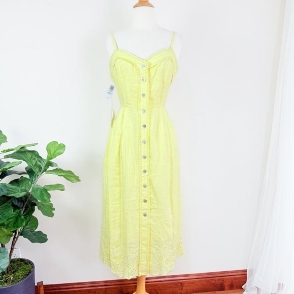 💋Aritzia Wilfred Yellow Lace linen Button-Down Dress. Size 6
